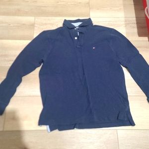 Tommy Hilfiger Polo Shirt Mens Medium Navy Blue Classic Fit Casual Long Sleeve